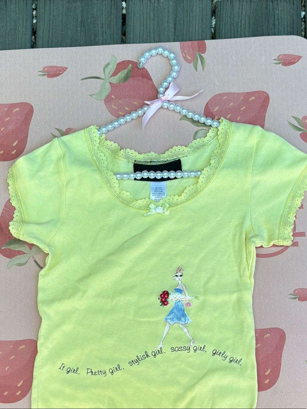 Yellow Girls' Lace-Trim Tee with Graphic